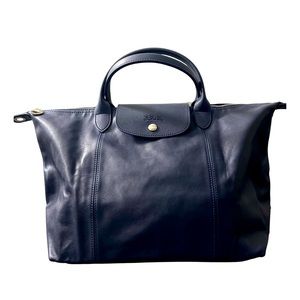 Longchamp Pliage Leather Tote - Navy - Excellent Condition